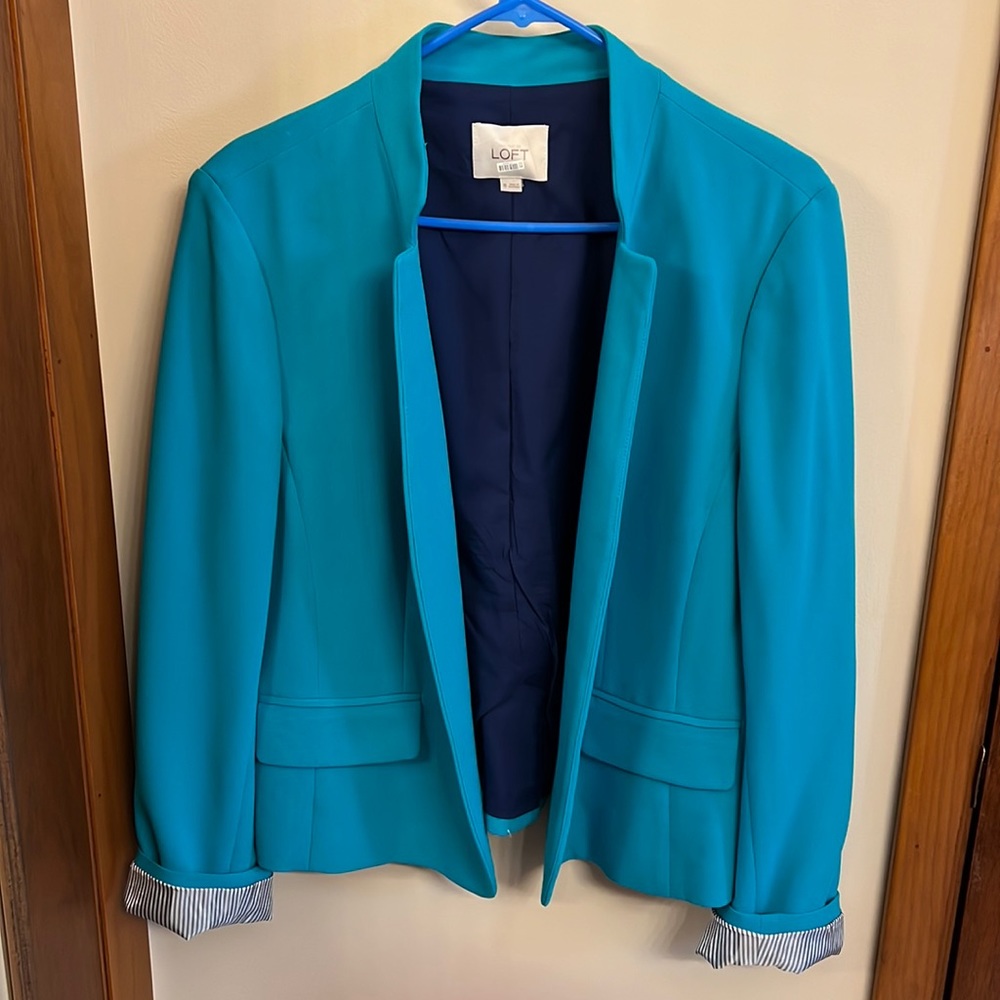 Ann Taylor Loft Open Front Aqua/Turquoise Blazer